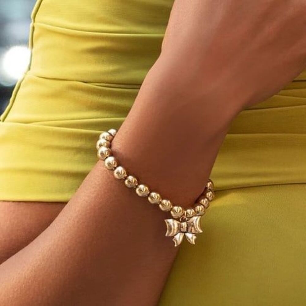 New Paparazzi Jewelry Young Lady Beads Bow Bracelet Gold Stretch Slip On Classic